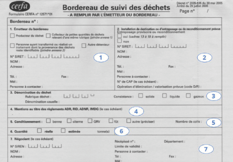 Aide pour compléter le bordereau de suivi de déchets inertes